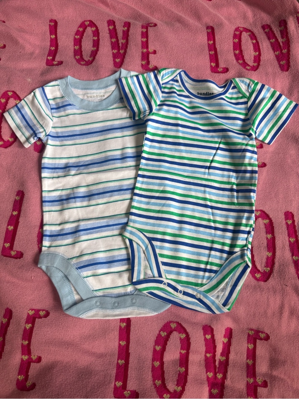 Striped Short-Sleeve Baby One-Piece Bodysuit - Blue & Green